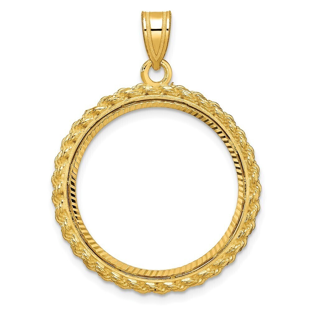 14k Yellow Gold Diamond-cut With Casted Rope 22.0mm Prong Coin Bezel Pendant